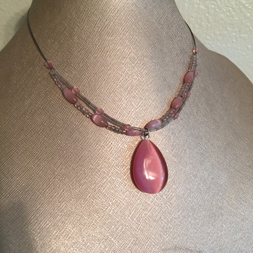 Pink Teardrop Pendant Necklace